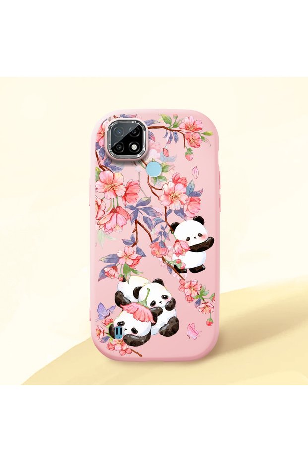 Realme C21 Compatible Shock-Absorbing Camera Protected Pink Silicone Case