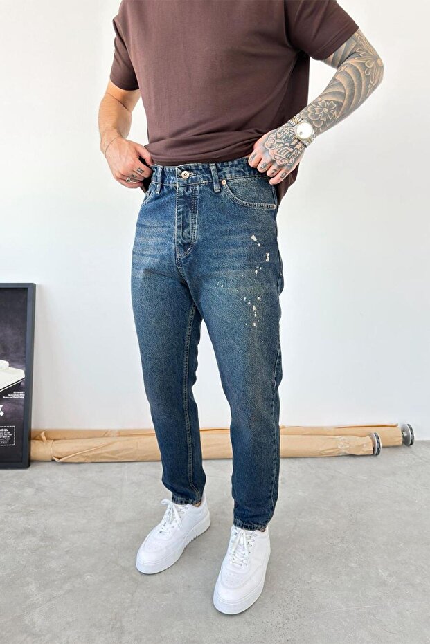 Antique Blue Splash Boyfriend Pants