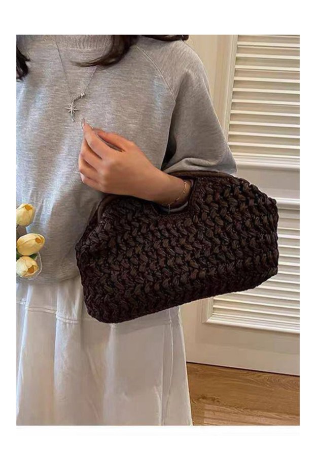 Brown Straw Shoulder Bag