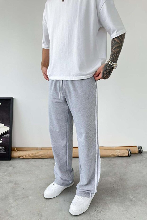 Gray Stripe Detailed Baggy Tracksuit