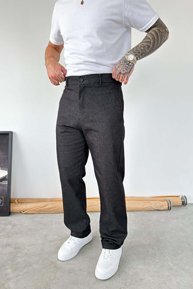 Black Premium Textured Baggy Fabric Trousers