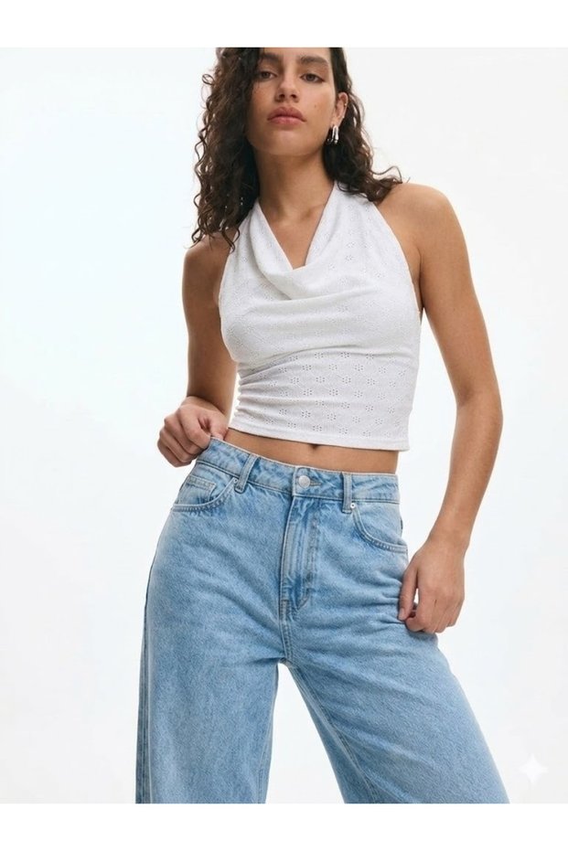 White Degaje Collar Halter Neck Blouse | Women's Summer Stylish Blouse | Modern Elegant Combination
