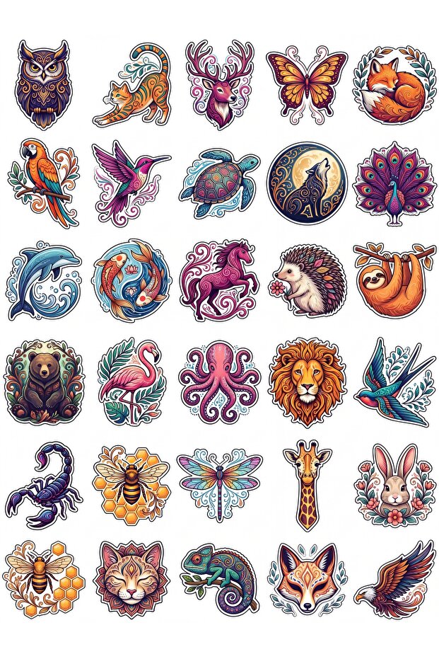 30 Pieces Colorful Bohemian Animal Sticker Set - Laptop, Notebook, Phone, Water Bottle