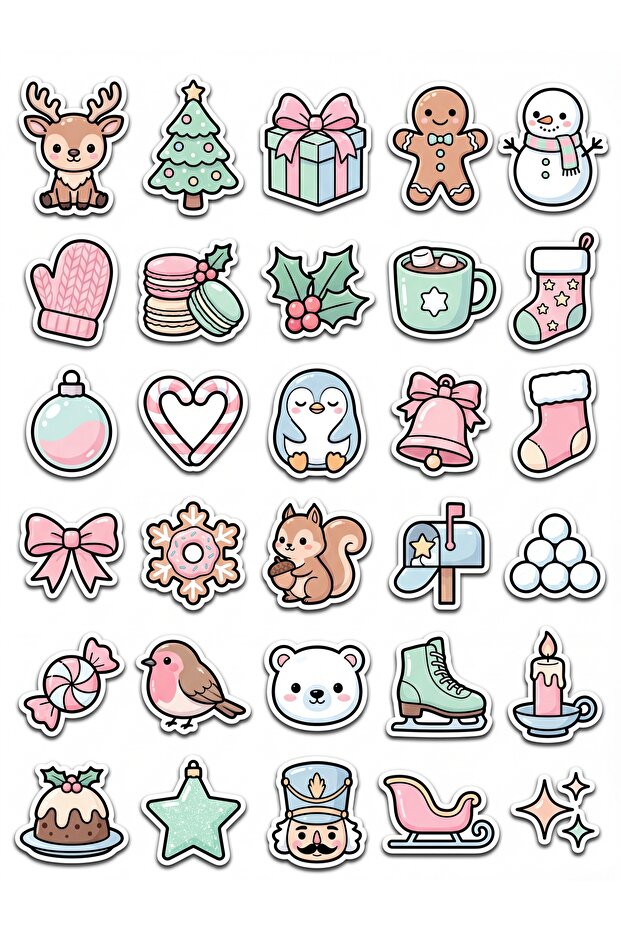 30 Pieces Christmas Sticker Set - Pastel Design for Laptop, Agenda, Phone