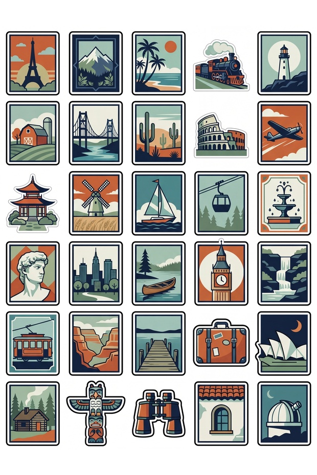 30 Pieces Retro Travel Stamp Sticker Set - for Suitcase, Laptop, Agenda