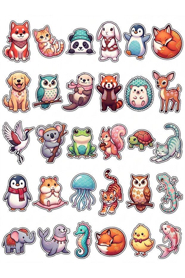 30 Pieces Asian Motif Animal Sticker Set - Laptop Phone Agenda
