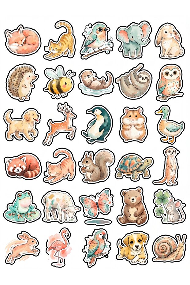 30 Pieces Cute Pastel Animal Sticker Set - for Laptop, Notebook, Phone, Agenda