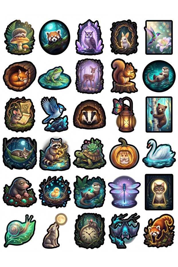 30 Pieces of Fairy Tale Magical Forest Animals Sticker Set - for Laptop, Notebook, Phone