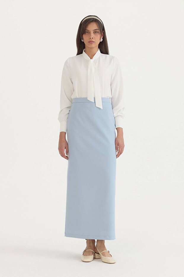 Pilikaşeli pencil skirt light blue