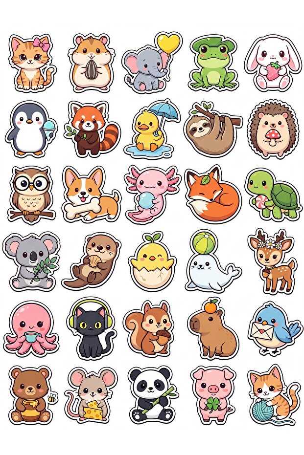 30 Pieces Cute Animal Sticker Set - for Laptop, Phone, Water Bottle, Agenda