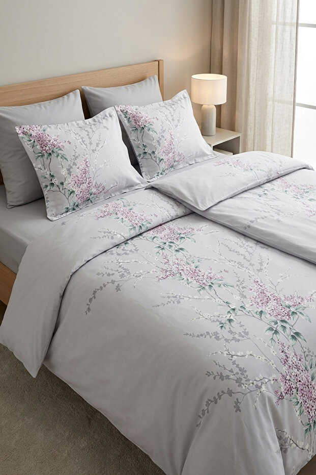 Wisteria 100% Cotton Satin 200 Tc (80 Thread) Printed Family Size Duvet Cover Set - 2 Duvet Covers (7 Pieces)