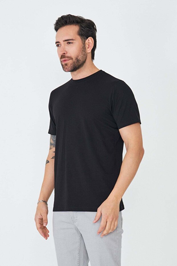Black Crew Neck Basic T-Shirt - 2