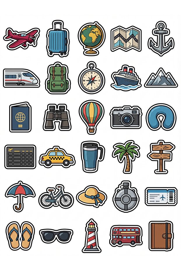30 Pieces of Fun Travel and Vacation Sticker Set - for Suitcase, Laptop, Agenda