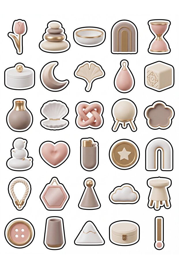 30 Pieces of Aesthetic Pastel 3D Object Sticker Set - Elegant Design for Laptop, Agenda, Phone