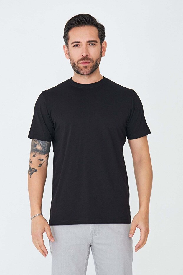 Black Crew Neck Basic T-Shirt - 1