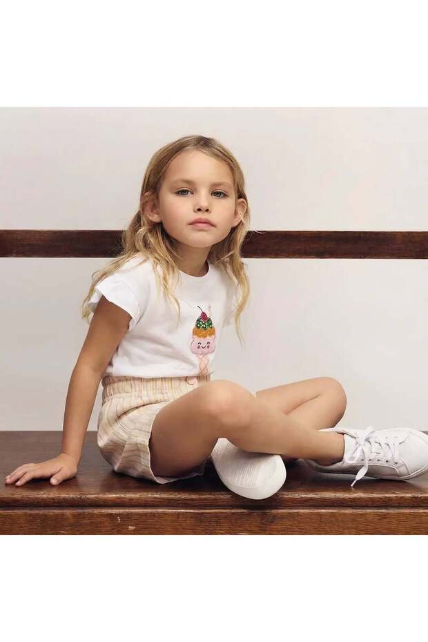 Girl's Ice Cream Embroidered T-Shirt and Shorts Set – Stylish Summer Combination