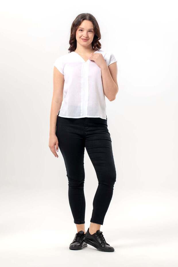 Short Cap Sleeve Gülizar Şile Bezi Summer Embroidered Blouse White Byz