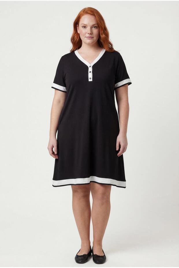 Women's Plus Size Sho Fabric Garni Detail Black Dress