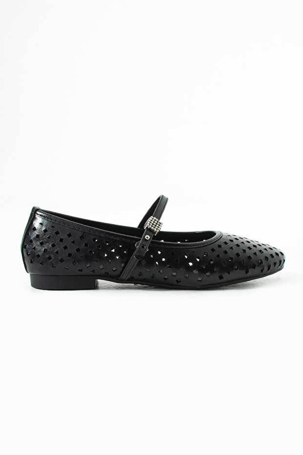 Lumia Black Laser Cut Buckle Ballerinas