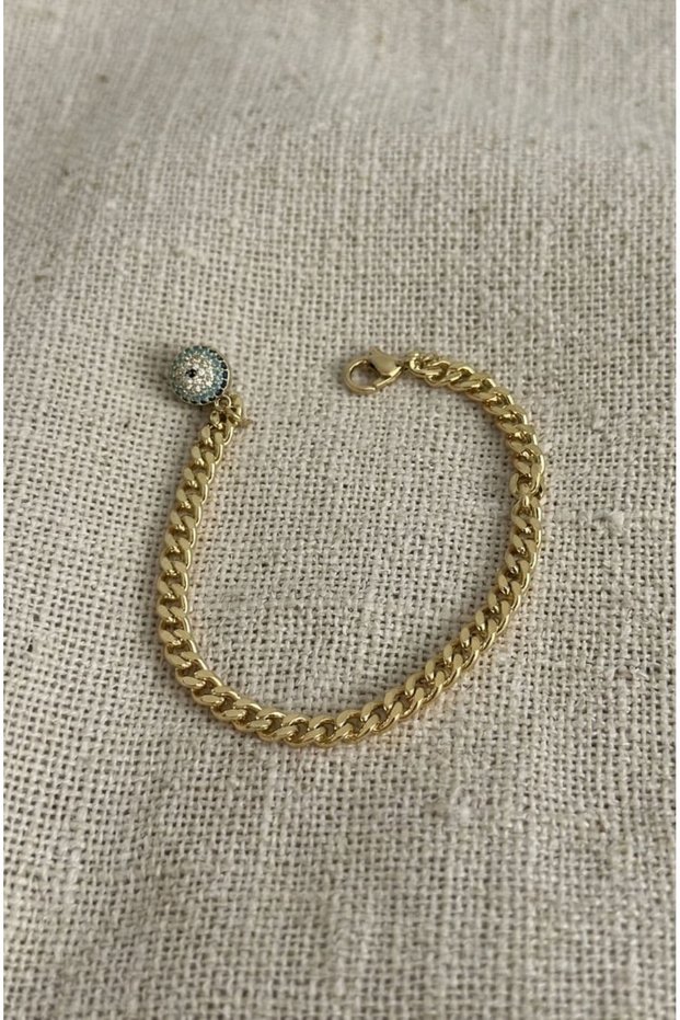 Yuvarlark nazar beaded non-tarnish steel gold colored bracelet