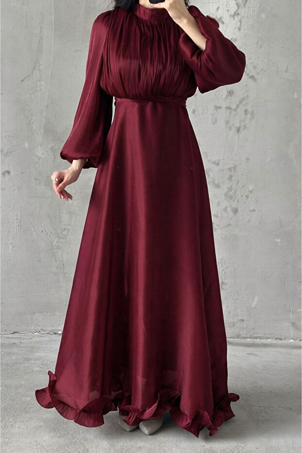 Jakar Fabric Six-Fold Flounce Hijab Evening Dress