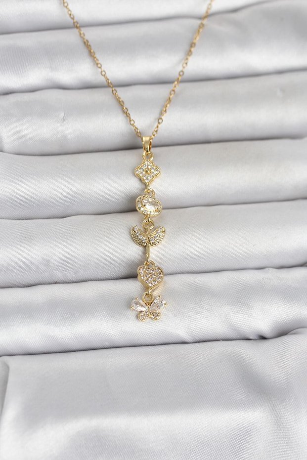 Gold Color Luck Necklace Y-Shaped Zircon Stone Women's Necklace (316L Steel)