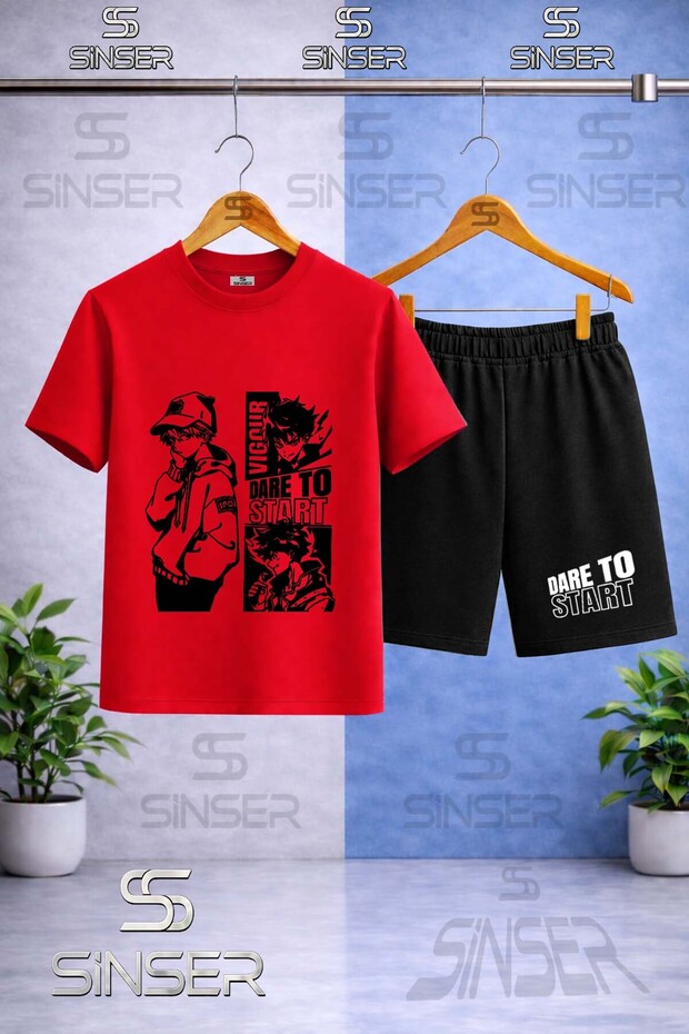 Kids' Dare to Start Black Printed Crew Neck T-Shirt - Shorts Set