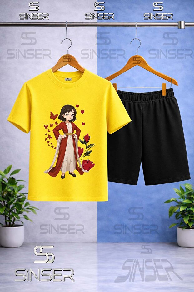 Kids' Jyn Anime Yoresel Printed Crew Neck T-Shirt - Shorts Set