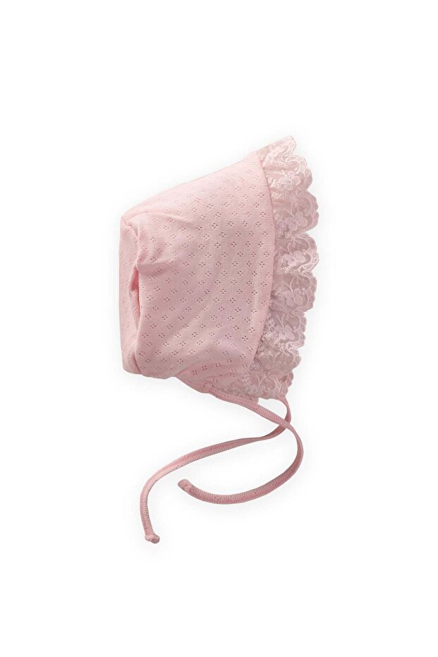 Scalloped Tie-Up Baby Hat 0-1 Year Old Pink