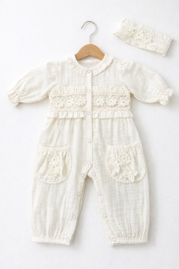 Floral Detailed Muslin Baby Girl Jumpsuit