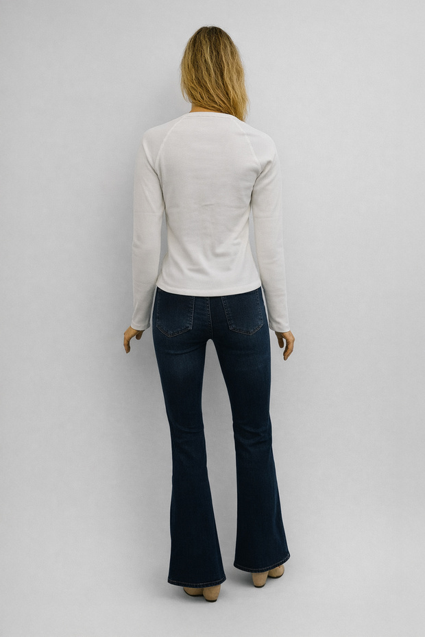 Women's Basic Long Sleeve T-Shirt with Patches - White