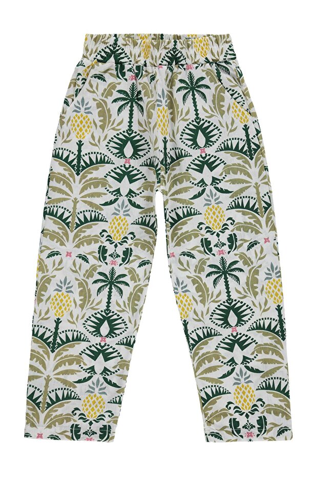 K26Y140-2 Pineapple Patterned Pants for 6-9 Years - Ecru 9-10 Years