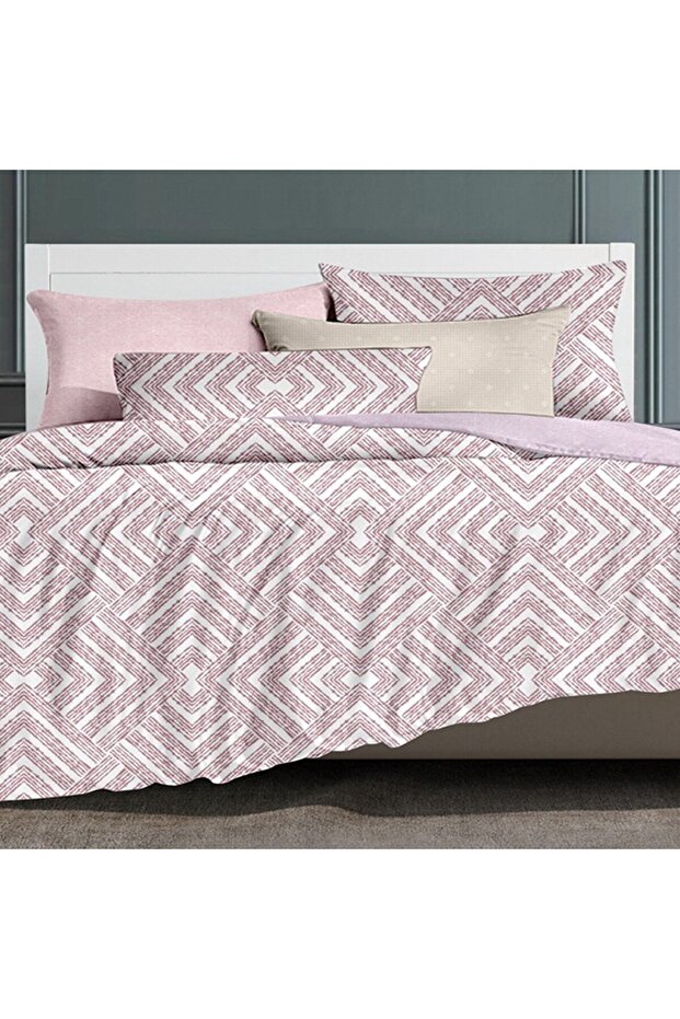 Fevert Pink Patterned Multi-Colored Single Duvet Set, 4-Piece Set - 2