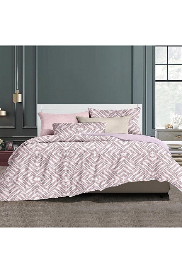 Fevert Pink Patterned Multi-Colored Single Duvet Set, 4-Piece Set - 1