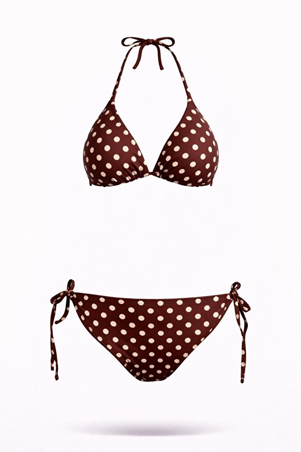 Triangle Brazilian Skirted Polka Dot Bikini Set - 5