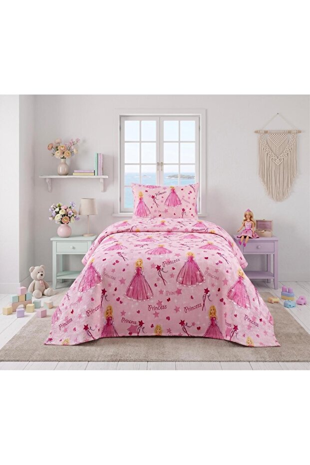 Premium Waffle Textured Princess Themed Single Child and Teenager's Room Blanket + Pillowcase