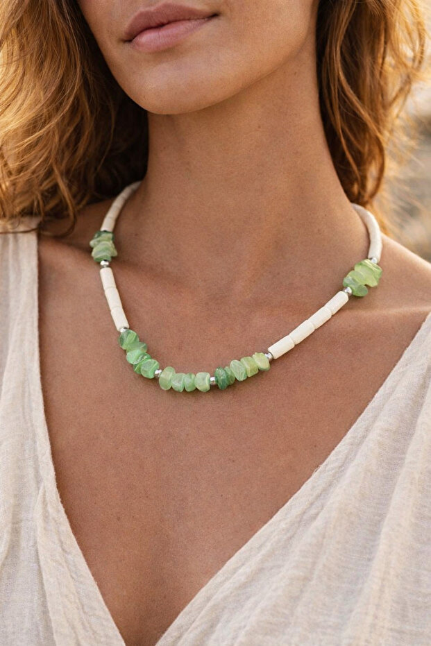 Natural Stone Women's Necklace – Turquoise, Amethyst, Citrine, Aventurine, Pink Quartz, Jasper – Handmade Minimalist Stylish