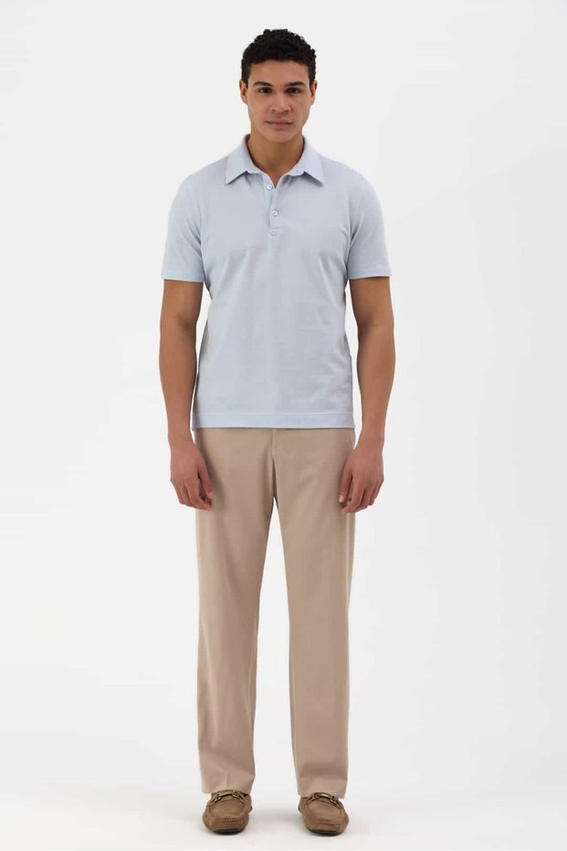 Ice Blue Cotton Regular Fit Buttoned Men's Polo Collar T-Shirt 9530-03