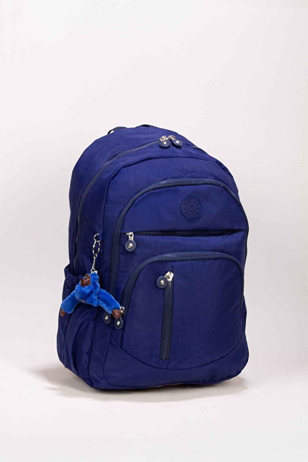 5-Compartment Luxury Crinkle Waterproof Fabric High School and Middle School Backpack + Monkey Keychain Gift