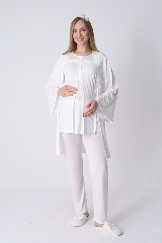 With Robe Maternity & Postpartum Pajama Set 3-Piece Set
