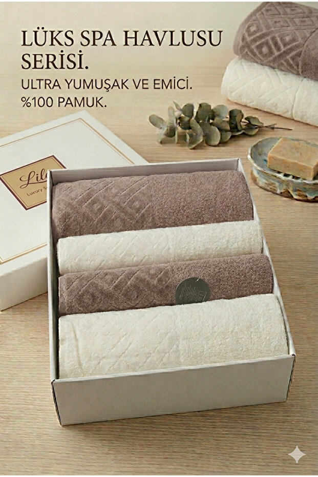 100% Cotton Luxury Spa Towel Set 4 Pieces (2 Bath + 2 Face) Ultra Soft Absorbent