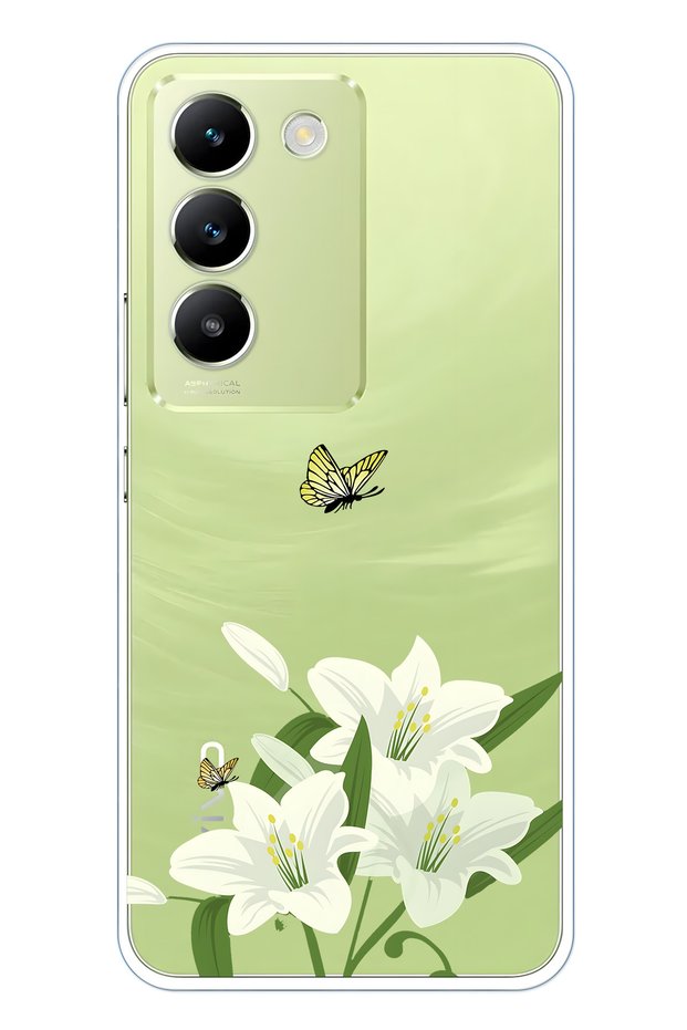 حافظة هاتف شفافة بنمط زهرة الزنبق البيضاء متوافقة مع هاتف Vivo V30 Lite