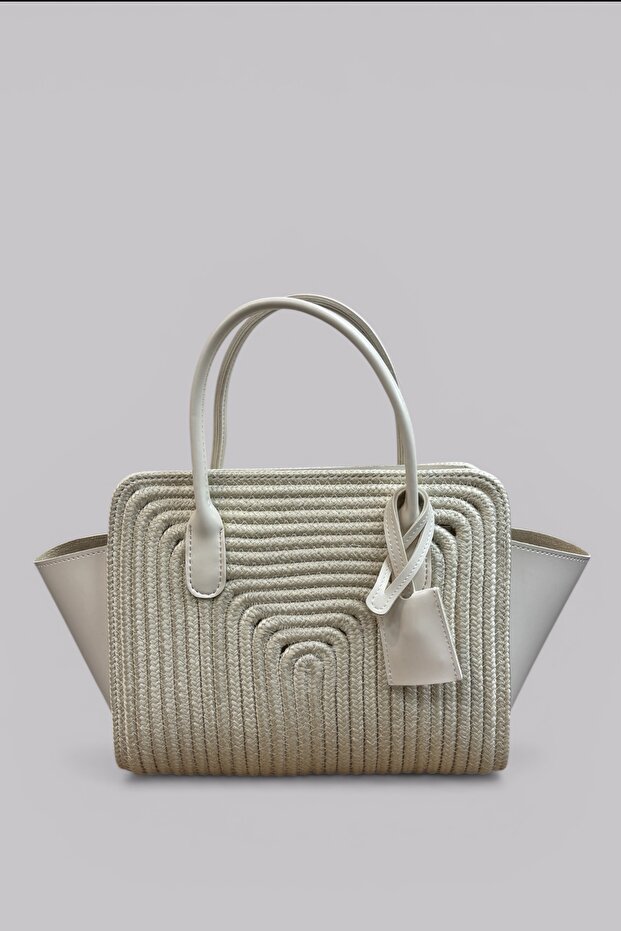 Amalfi Wicker Weave Bag with Leather Detailing, Stylish Daily Handbag