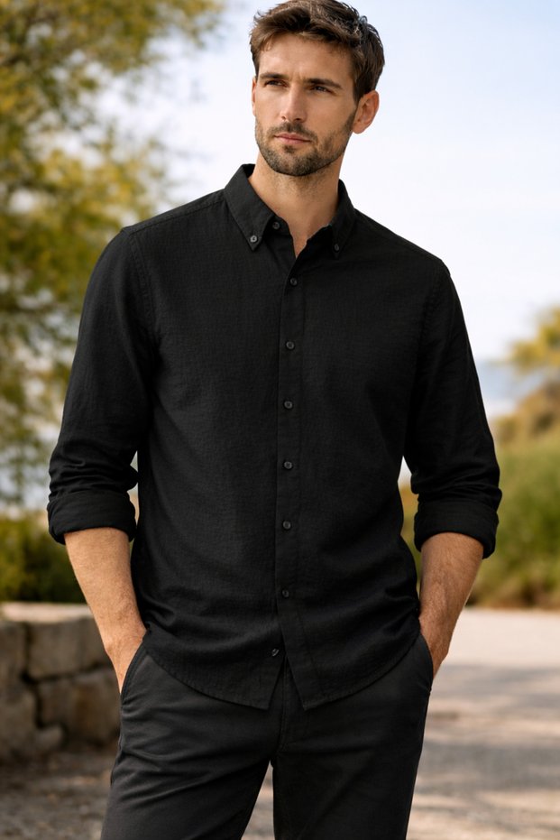 Men's Black Long Sleeve Loose Fit Aerobin Shirt Comfortable Fit Summer Breathable Lightweight Casual