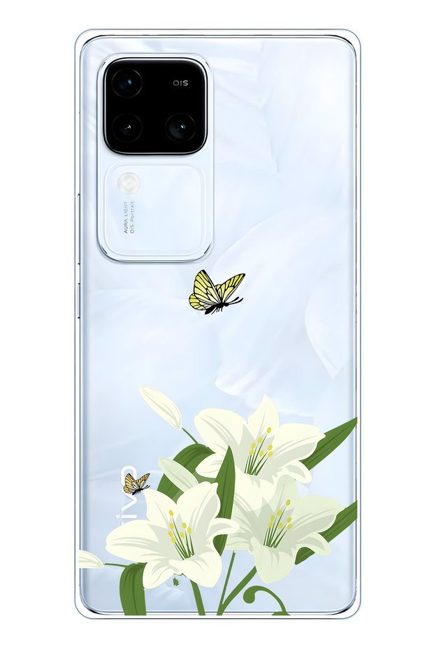 حافظة هاتف شفافة بنمط الزنبق الأبيض متوافقة مع هاتف Vivo V30