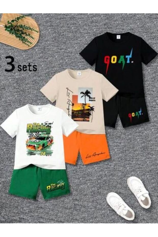 3-Piece Racing Los Angeles Goat Printed Cotton Kids Top and Bottom Set