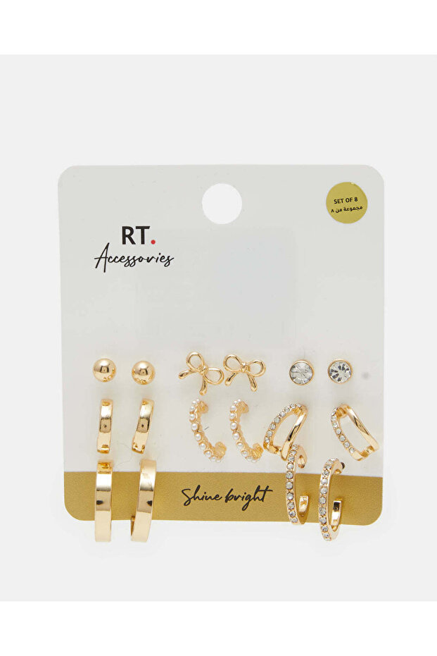 Women Gold Embellished Earrings (8 Pairs)
