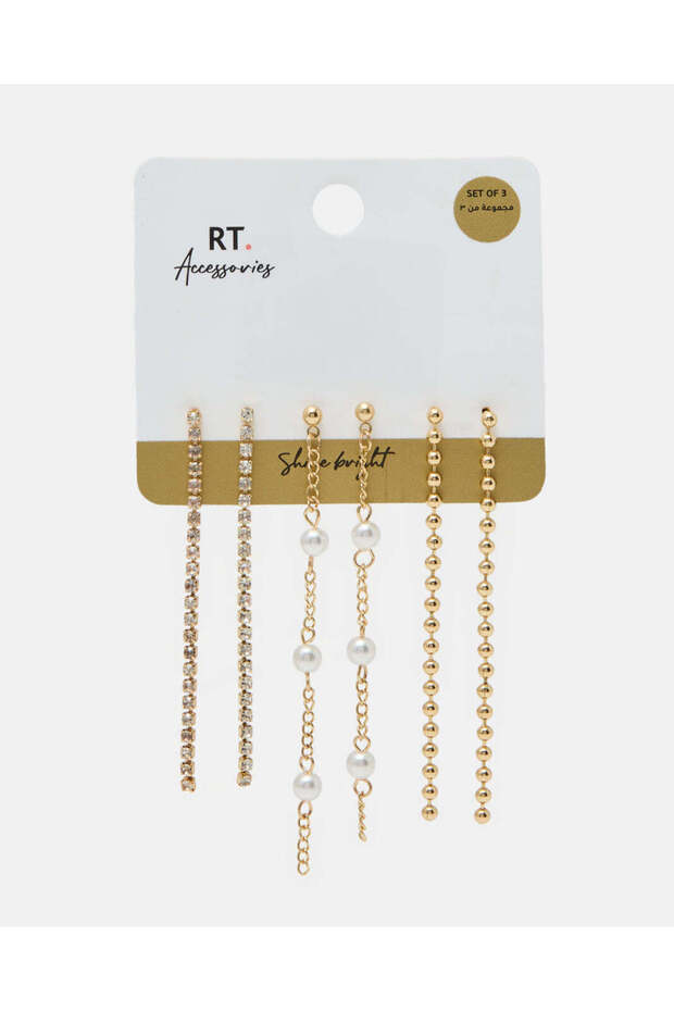 Women Gold 3 Pairs Embellished Earring Set