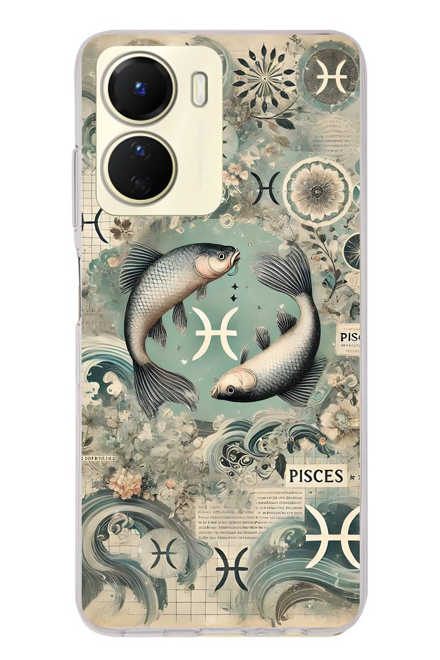 Vivo Y16 Compatible Pisces Patterned Transparent Phone Case