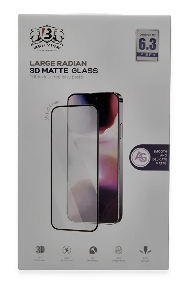 واقي شاشة زجاجي مطفي ثلاثي الأبعاد لهاتف iPhone 16 Pro Bilvis